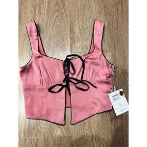 Nia CAROLINA TOP in dusty pink- Tie Front Lace Trim Tank size S